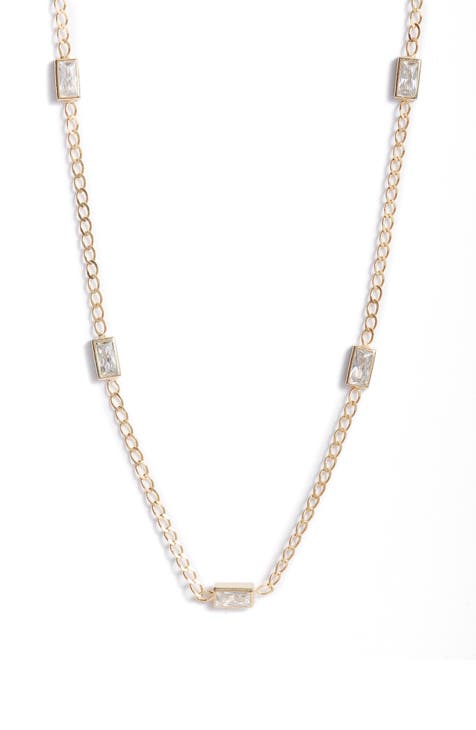 Cubic Zirconia Baguette Station Necklace