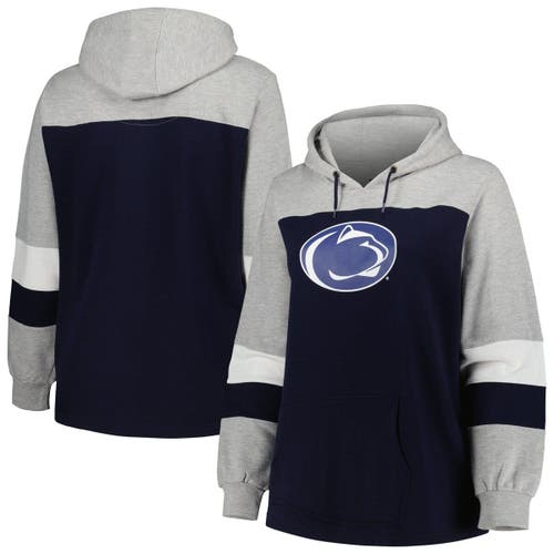 PROFILE Women's Navy Penn State Nittany Lions Plus Size Color-Block Pullover Hoodie