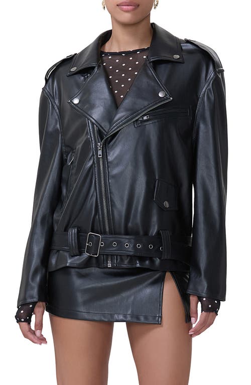 Shop Afrm Blaise Oversize Faux Leather Moto Jacket In Noir Pu