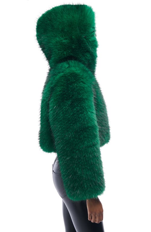 Azalea Wang Gemini Hooded Faux Fur Jacket In Green