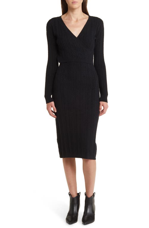Cable Stitch Long Sleeve Sweater Dress in Black