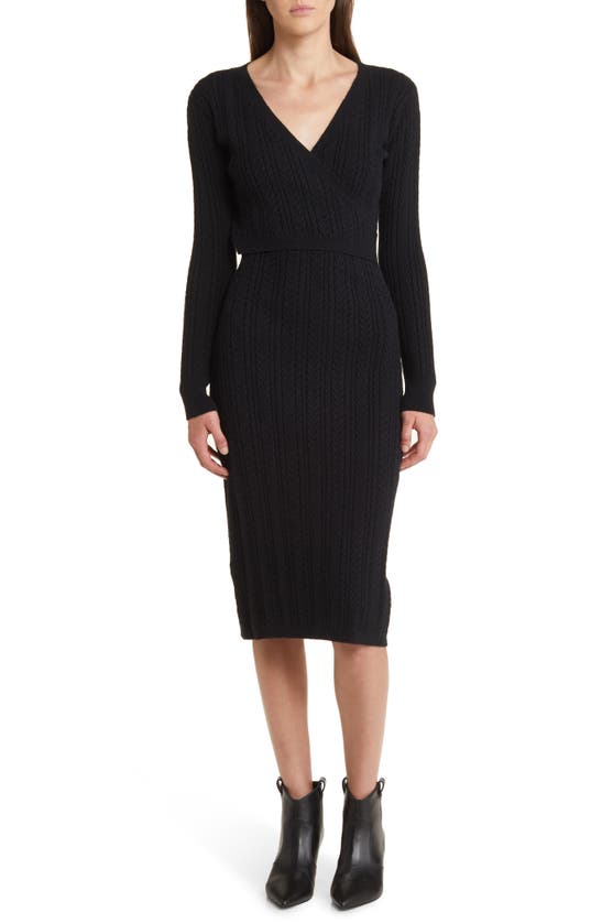 CHARLES HENRY CABLE STITCH LONG SLEEVE SWEATER DRESS