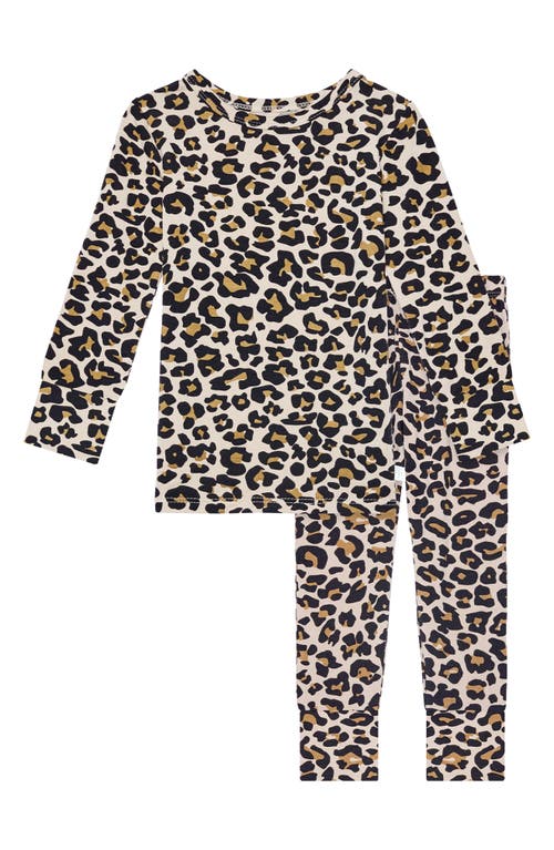 Shop Posh Peanut Lana Leopard Long Sleeve Fitted Two-piece Pajamas In Beige/khaki