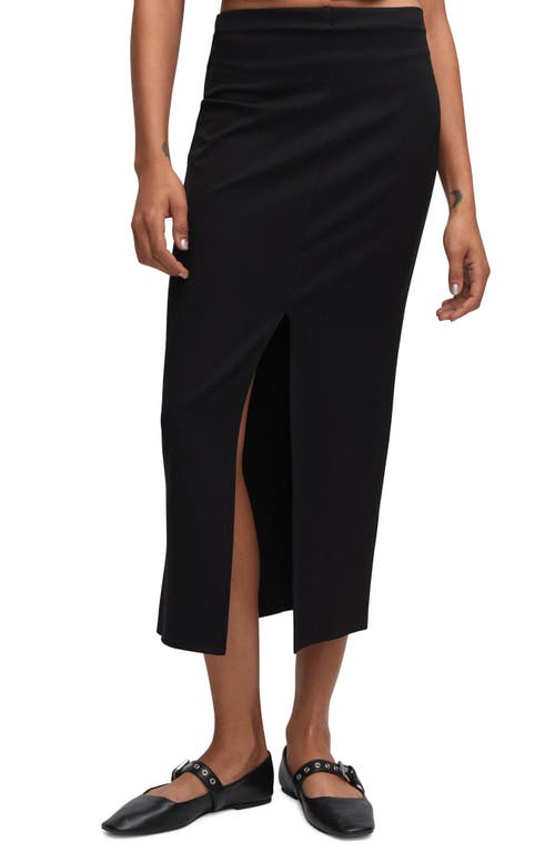 MANGO Front Slit Midi Skirt Black at Nordstrom,