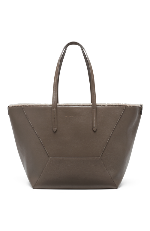 Shop Brunello Cucinelli Shopper Bag With Monili In Mud