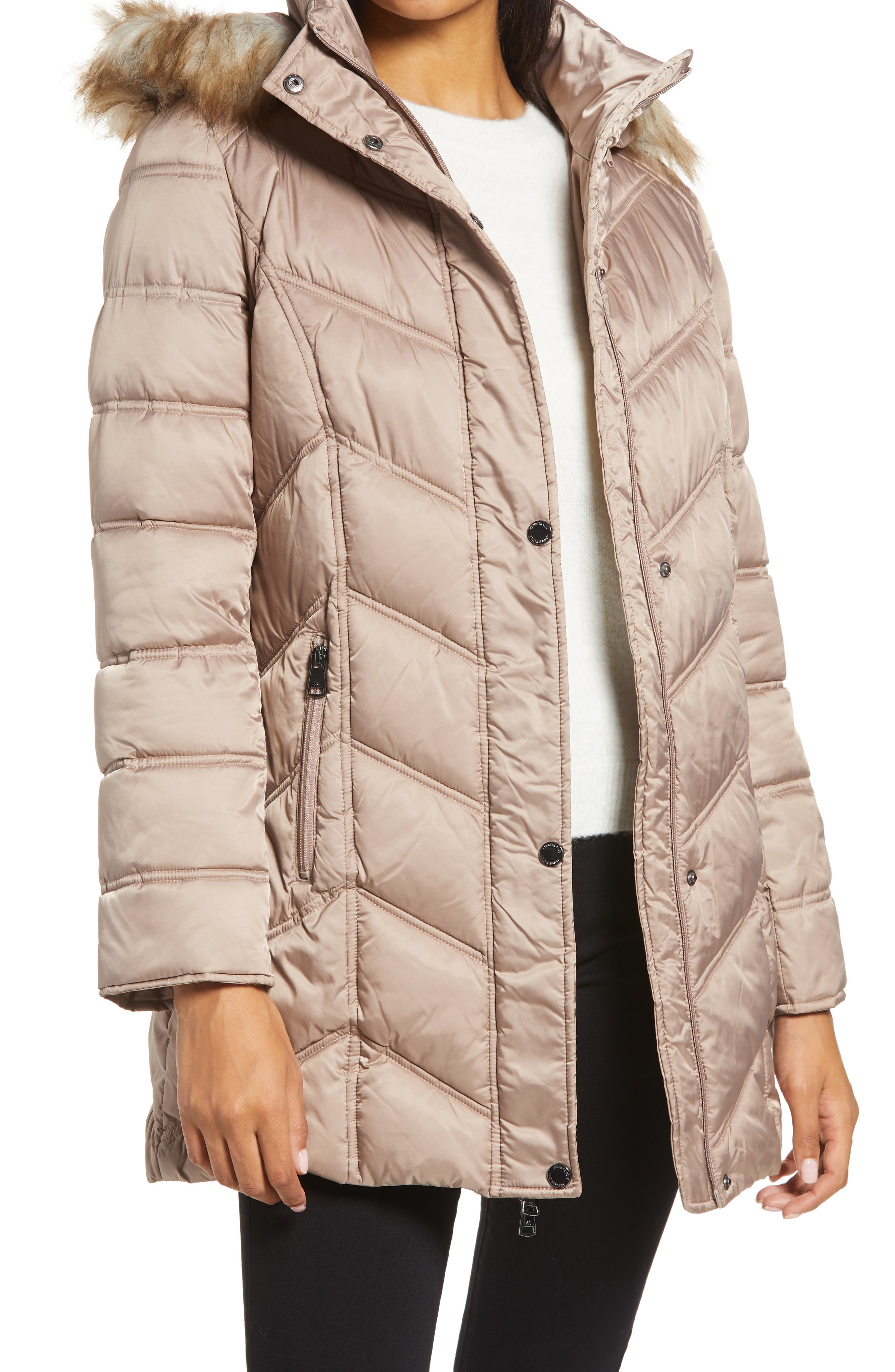 kenneth cole down faux fur collar & hood coat