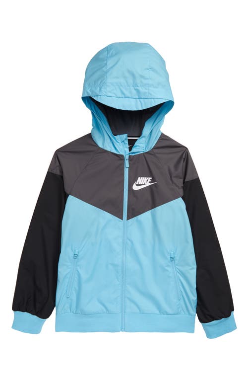 Nike Kids'  Windrunner Water Resistant Hooded Jacket In Blue Gaze/grey/black