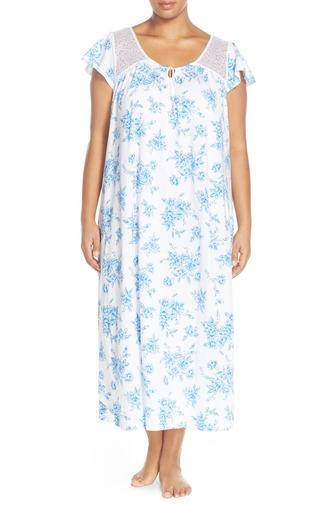 Carole Hochman Designs Lace Inset Cotton Long Nightgown (Plus Size