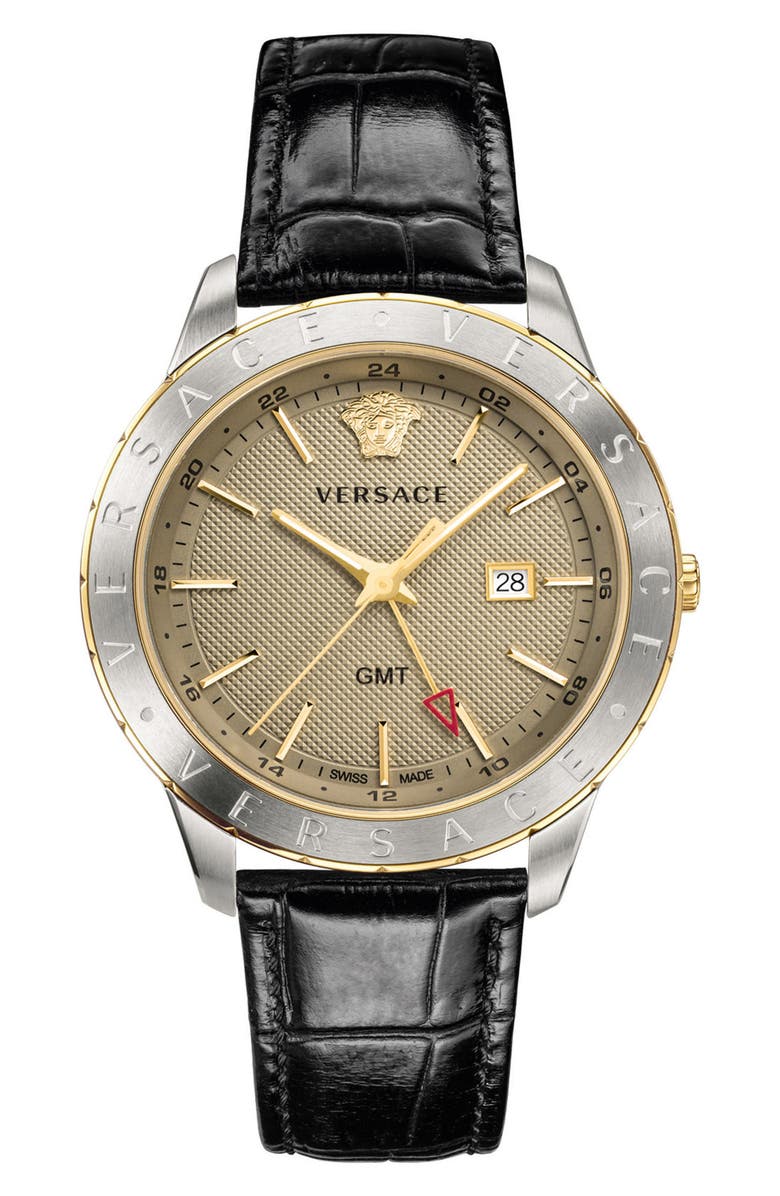 Versace Univers Leather Strap Watch, 43mm | Nordstrom
