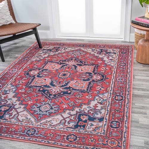 Jonathan Y Cirali Ornate Large Medallion Machine-washable Area Rug In Red/navy