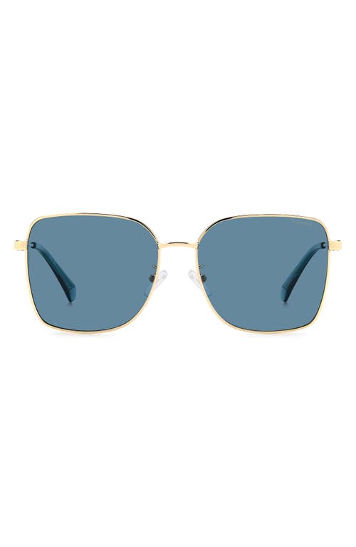 58mm Polarized Rectangular Sunglasses in Gold Teal/Blue Polarized