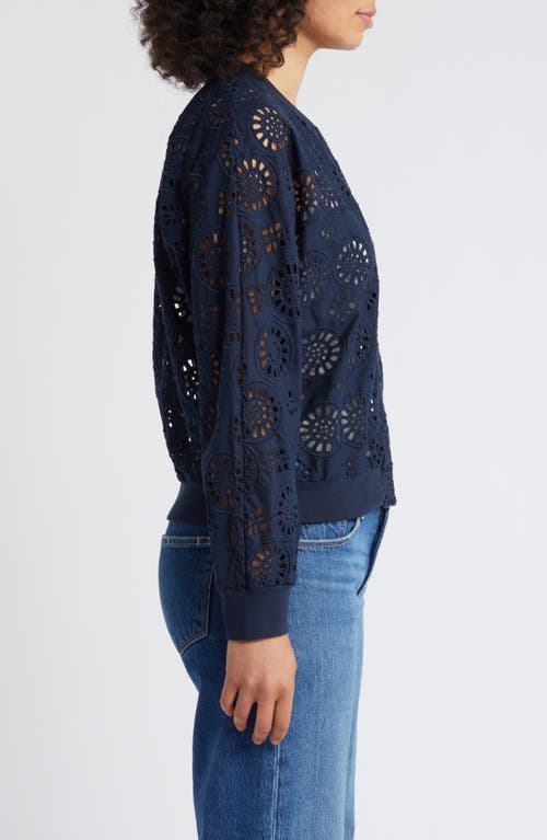 Caslon Cotton Eyelet Bomber Jacket In Navy Blazer