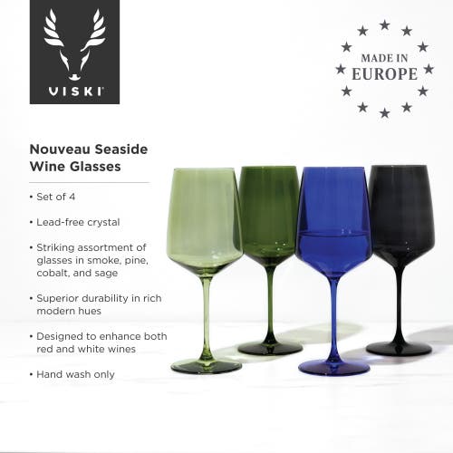 Viski Reserve Nouveau Crystal Wine Glasses Set Of 4 In Seaside