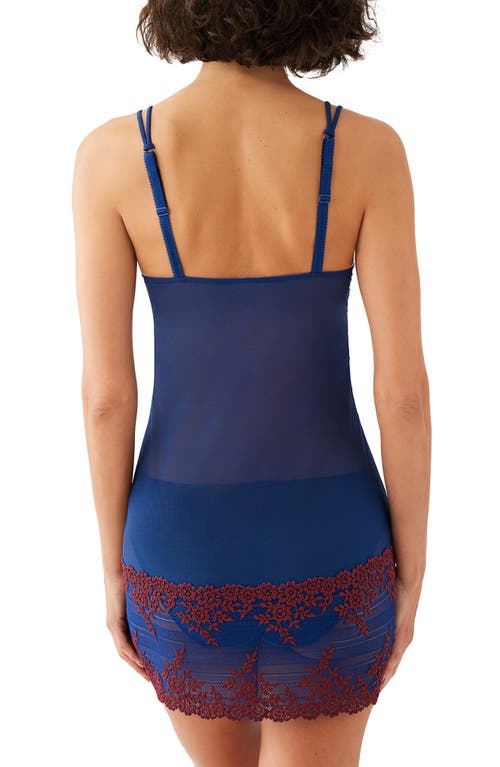 Shop Wacoal 'embrace' Lace & Mesh Chemise In Blue Depths/cordovan