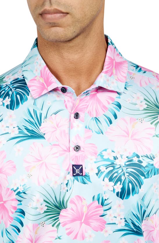 Shop Construct Exploded Floral Golf Polo In Pink/light Blue