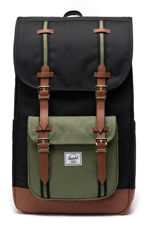 Herschel Supply Co. Little America Backpack in Black/four Leaf Clvr/sddle Brn 