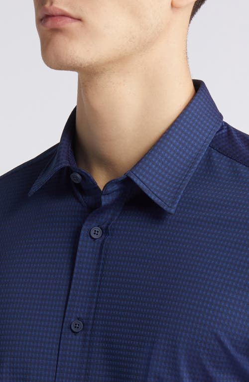 Shop Hugo Boss Boss Liam Kent Regular Fit Check Stretch Button-up Shirt In Dark Blue