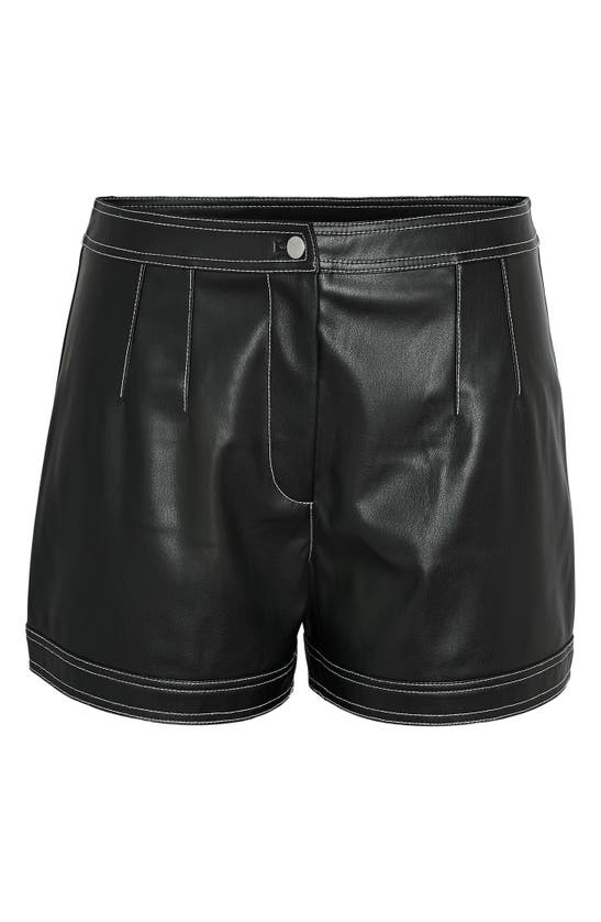 Shop Noisy May Kimberly Faux Leather Shorts In Black Detailcontrast Stitch