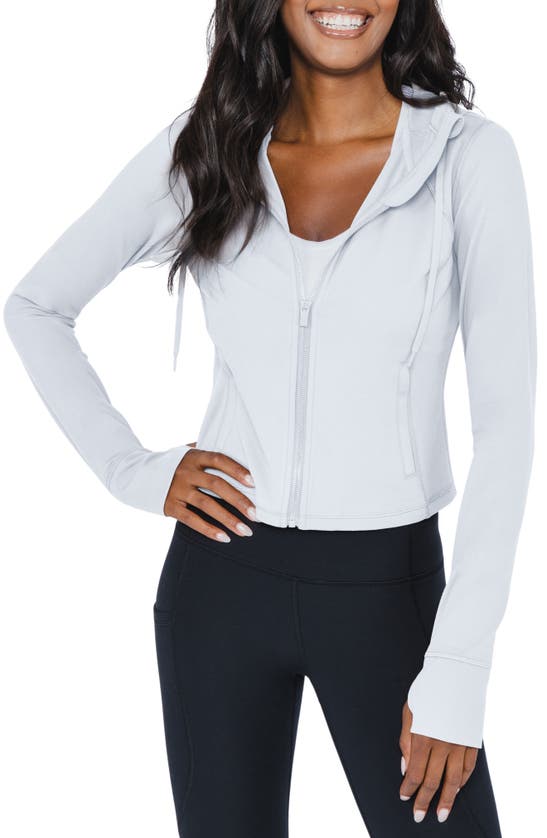 90 Degree By Reflex Cropped Zip Up Hooded Jacket In White
