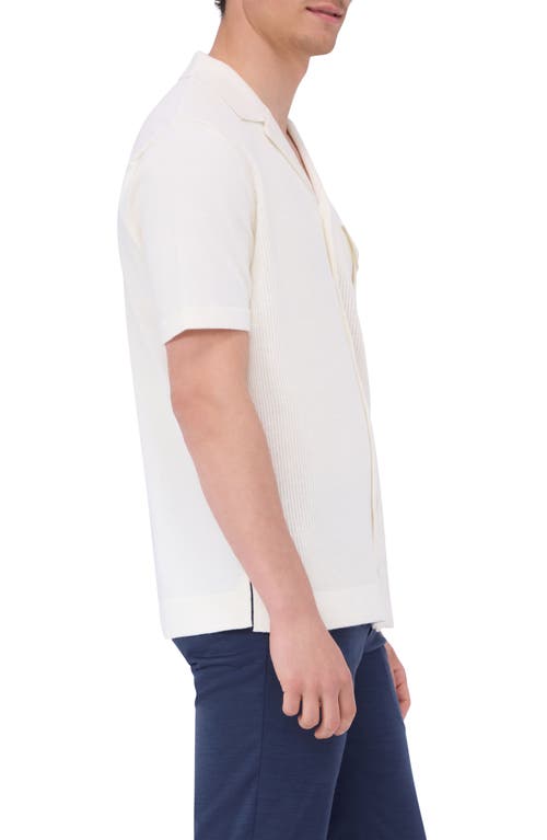 Shop Bugatchi Camp Collar Short Sleeve Cotton & Silk Shirt Sweater In Chalk