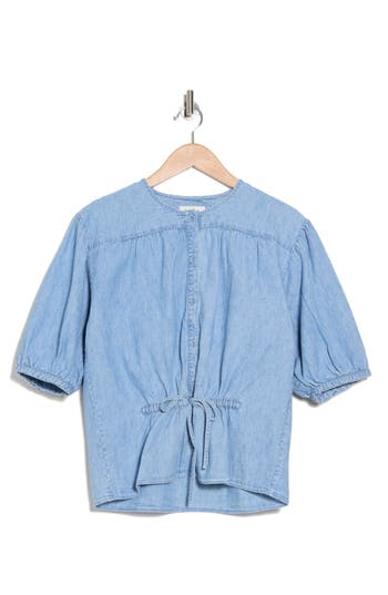 Joie Saba Tie Waist Denim Shirt In Blue