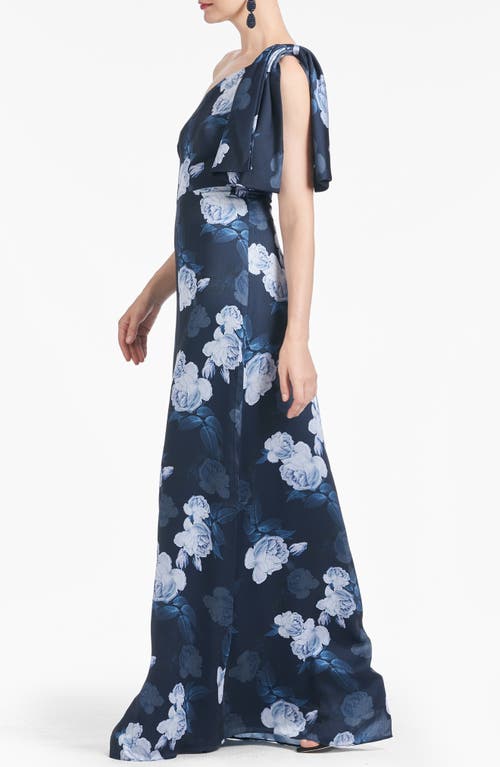 Shop Sachin & Babi Chelsea Floral One-shoulder Georgette Gown In Midnight Glacial Rose