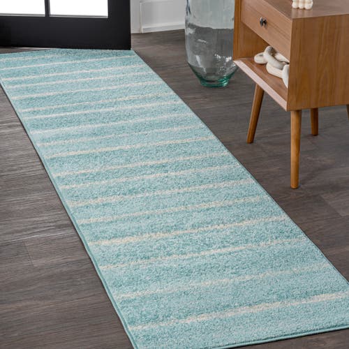 Jonathan Y Williamsburg Minimalist Stripe Area Rug In Turquoise/cream