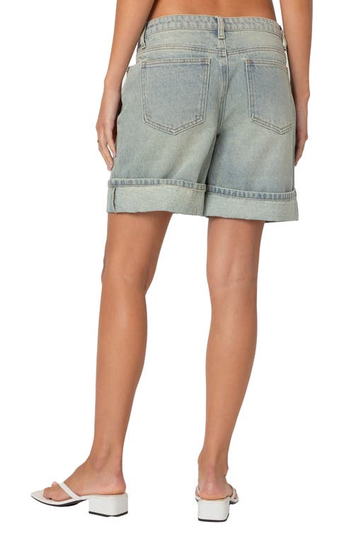 Edikted Cuff Washed Denim Bermuda Shorts In Light-blue