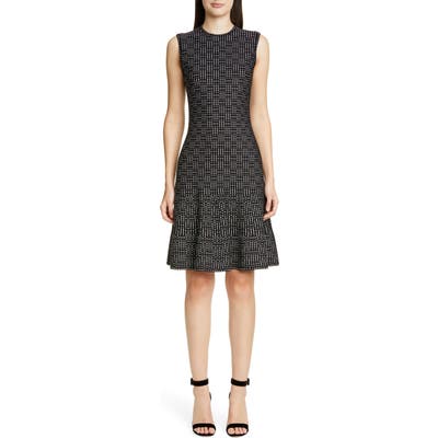 St. John Collection Graphic Ottoman Knit Fit & Flare Sweater Dress, Black