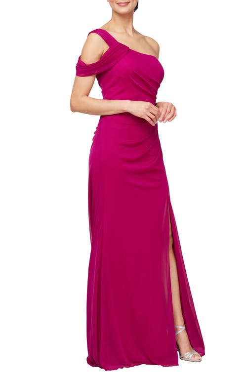 One-Shoulder A-Line Gown in Magenta