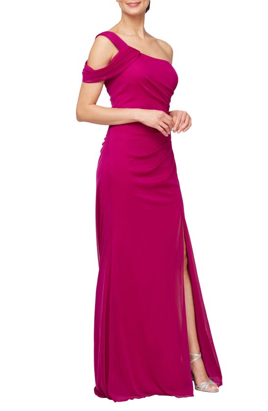 Alex Evenings One-shoulder A-line Gown In Burgundy