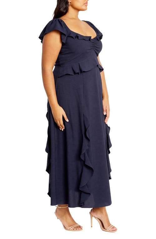 City Chic Frill Ruffle Maxi Dress In Navy