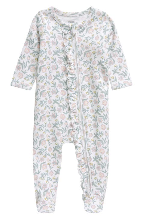 Floral Ruffle Zip-Up Cotton Footie (Baby)