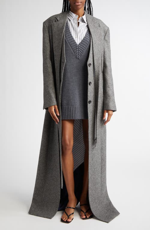 Monse Crisscross Lapel Virgin Wool Herringbone Tweed Coat In Charcoal