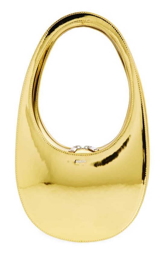Shop Coperni Mini Swipe Metallic Top Handle Bag In Gold