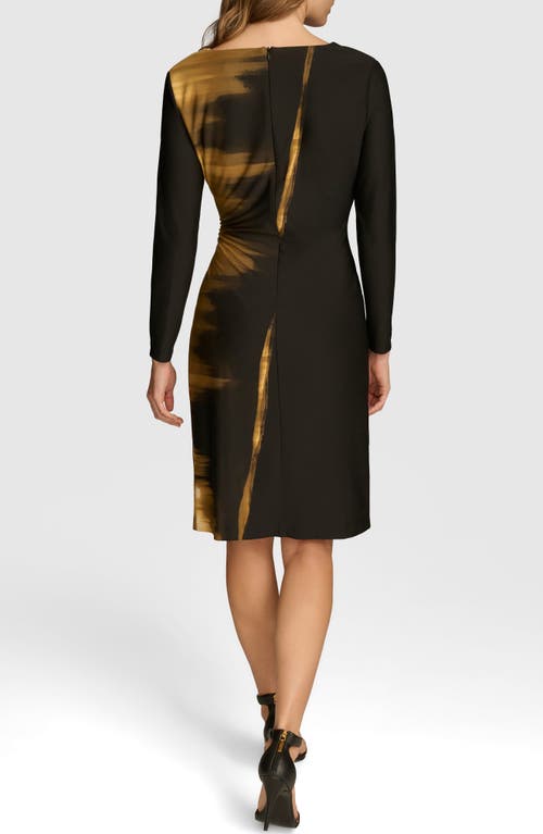 Shop Donna Karan New York Print Cowl Neck Long Sleeve Sheath Dress In Gold Multi