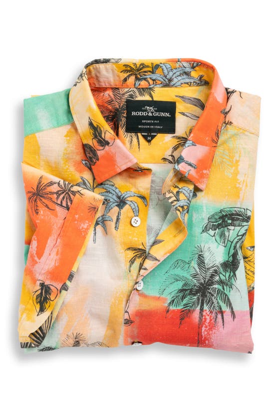 Shop Rodd & Gunn Bay Of Many Coves Short Sleeve Cotton Button-up Shirt In Mimosa