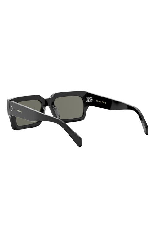 Shop Celine 54mm Rectangular Sunglasses In Shiny Black/smoke