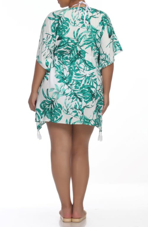 Shop Boho Me Tie Front Short Sleeve Cover-up In White/green Print