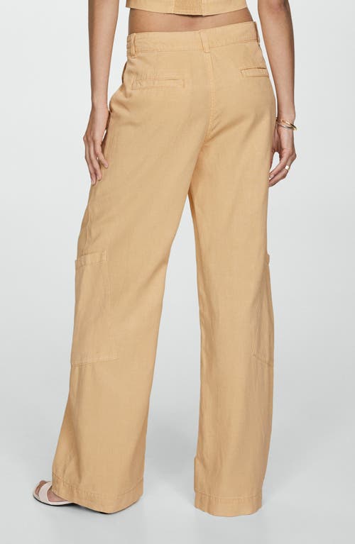 Shop Mango Drawstring Wide Leg Cargo Pants In Sand