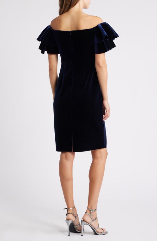 Shop Eliza J Off The Shoulder Ruffle Cocktail Dress In Navy