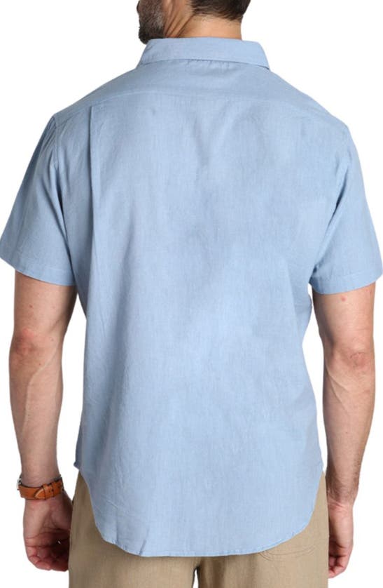 Shop Jachs Linen & Cotton Blend Short Sleeve Button-up Shirt In Light Blue