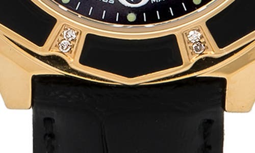 Shop Aquaswiss Lily L Croc Embossed Leather Strap Watch, 33mm X 36mm In Black/gold