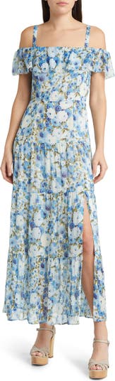 PAIGE Carmelia Floral Cold Shoulder Silk Maxi Dress | Nordstrom