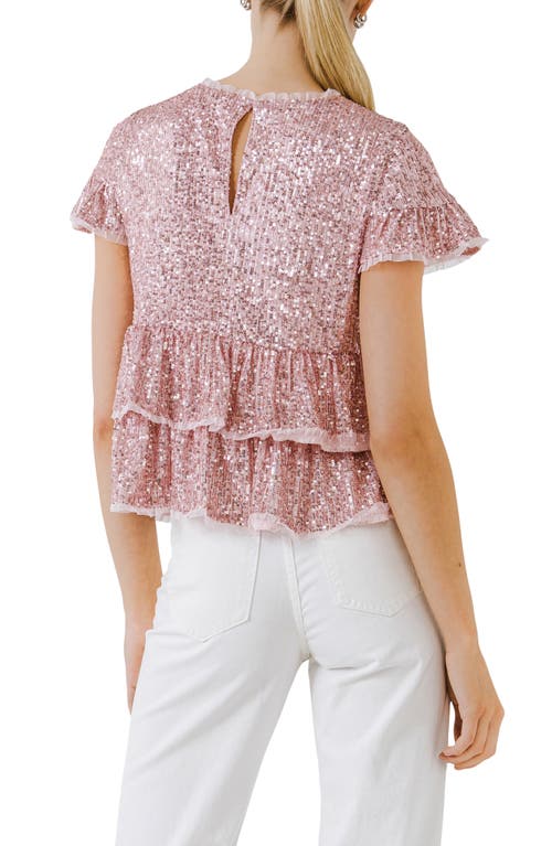 Endless Rose Sequins Baby Doll Top With Mesh In Pink