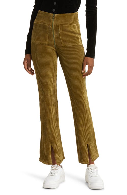 Canyon Front Slit Corduroy Ankle Pants in Olive Branch