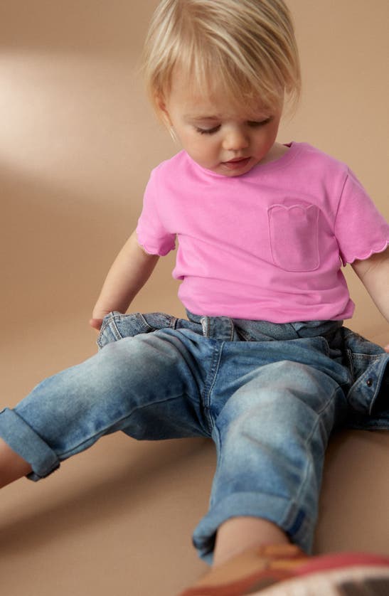 Shop Next Kids' Scallop Accent Cotton Pocket T-shirt In Bright Pink