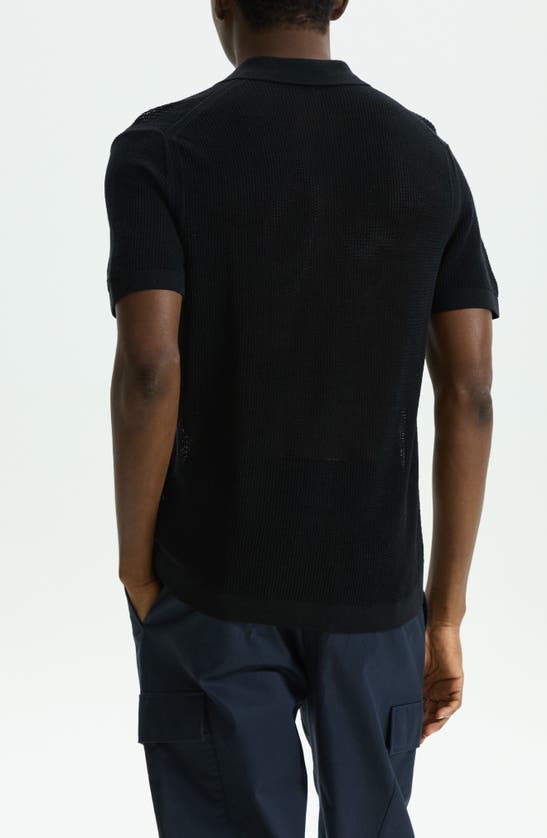 Shop Theory Cairn Short Sleeve Button-up Cotton Blend Sweater In Black