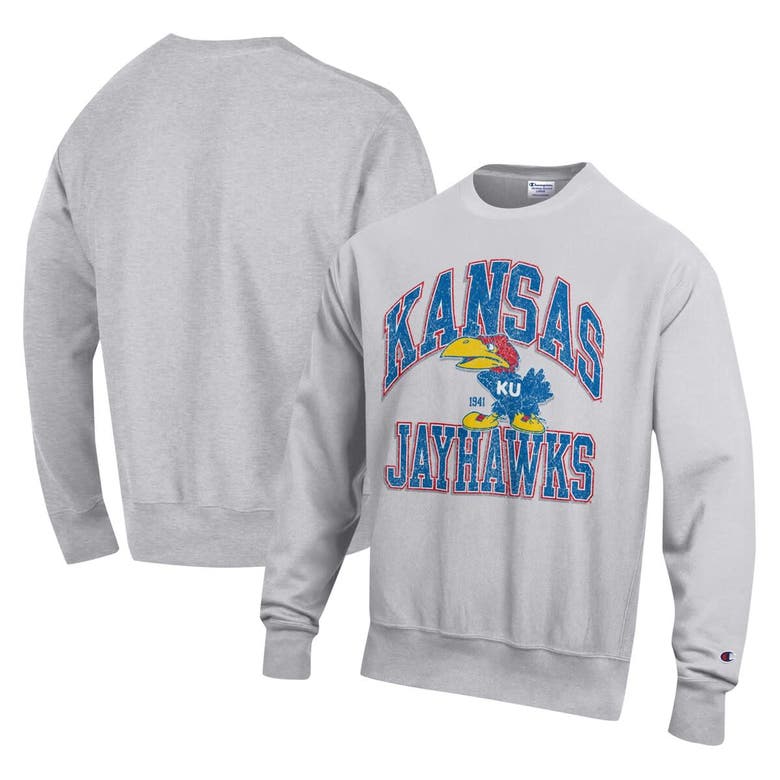 Shop Champion Heather Gray Kansas Jayhawks Vault Late Night Reverse Weave Pullover Sweatshirt