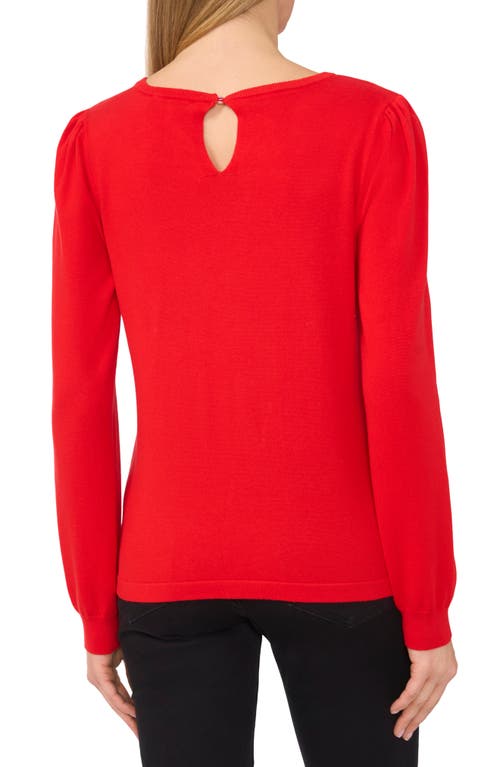 Shop Cece Puff Shoulder Sweater In Bright Cherry